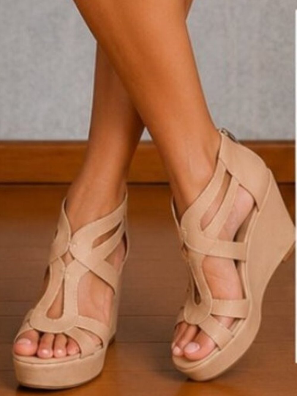 Mila Lady Zippered Strappy Open Toe Platform Wedges